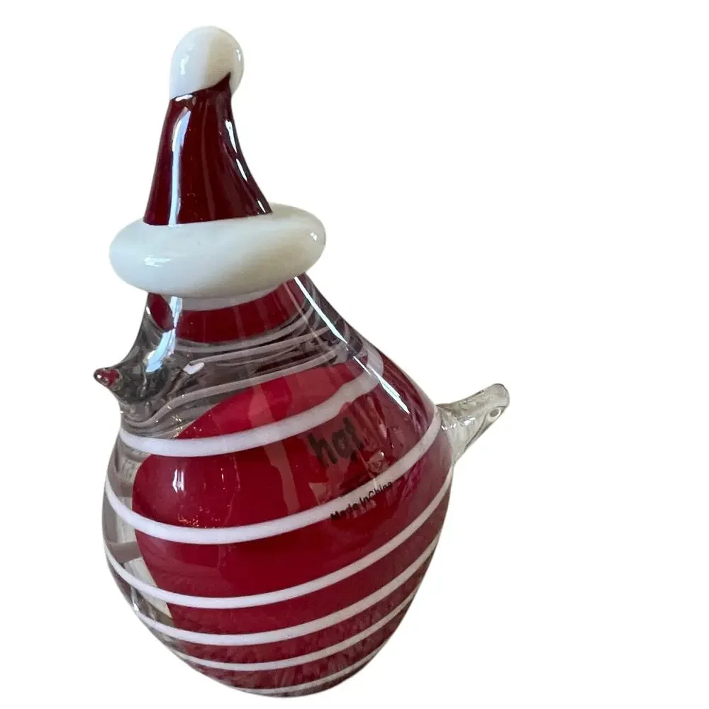 Hand Blown Art Glass CHRISTMAS CARDINAL 7in Red & White Candy Cane Swirl New